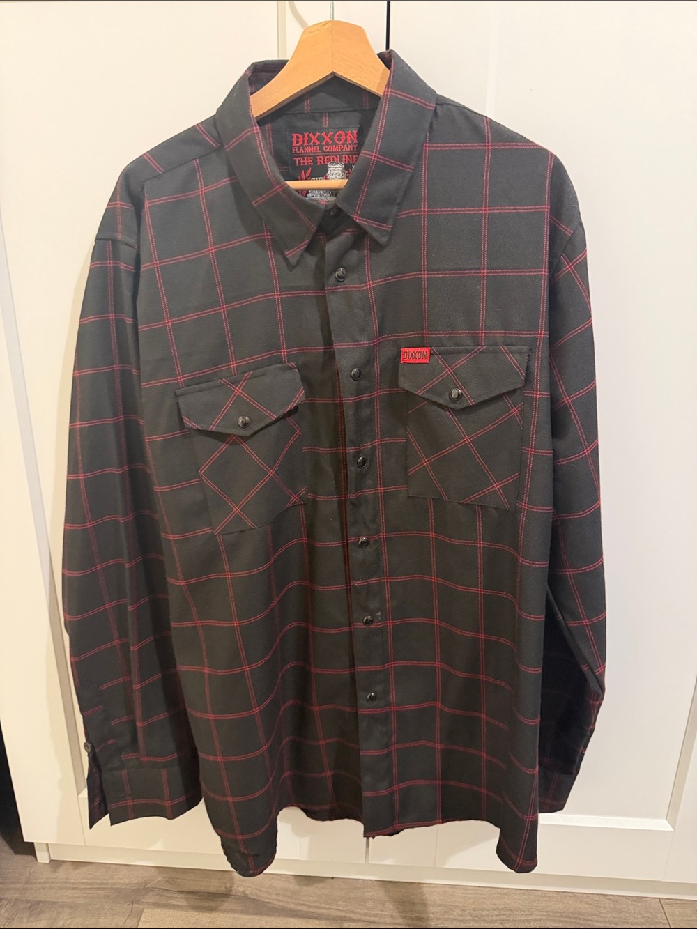 Dixxon The Redline Black Plaid Button-Down Shirt with Red Windowpane